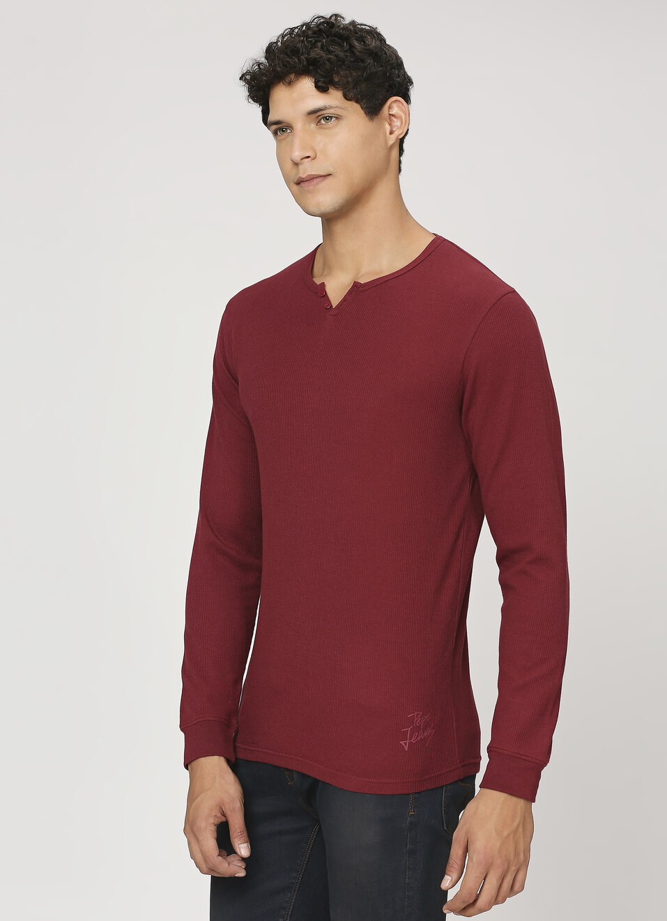 Burgundy Henley Neck Full Sleeve T-shirt, , large image number 3