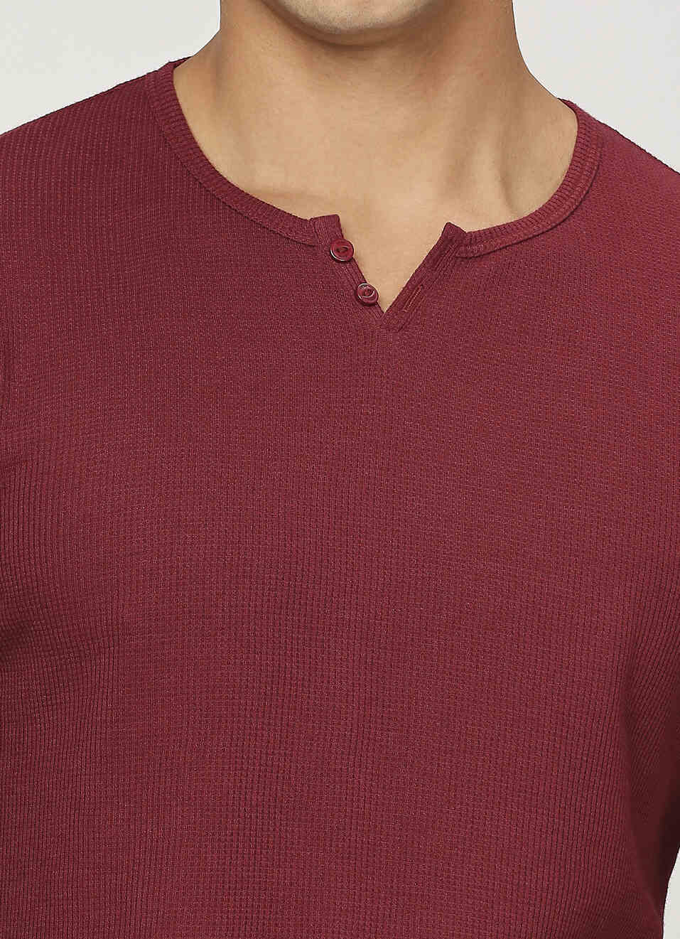 Burgundy Henley Neck Full Sleeve T-shirt, , large image number 4