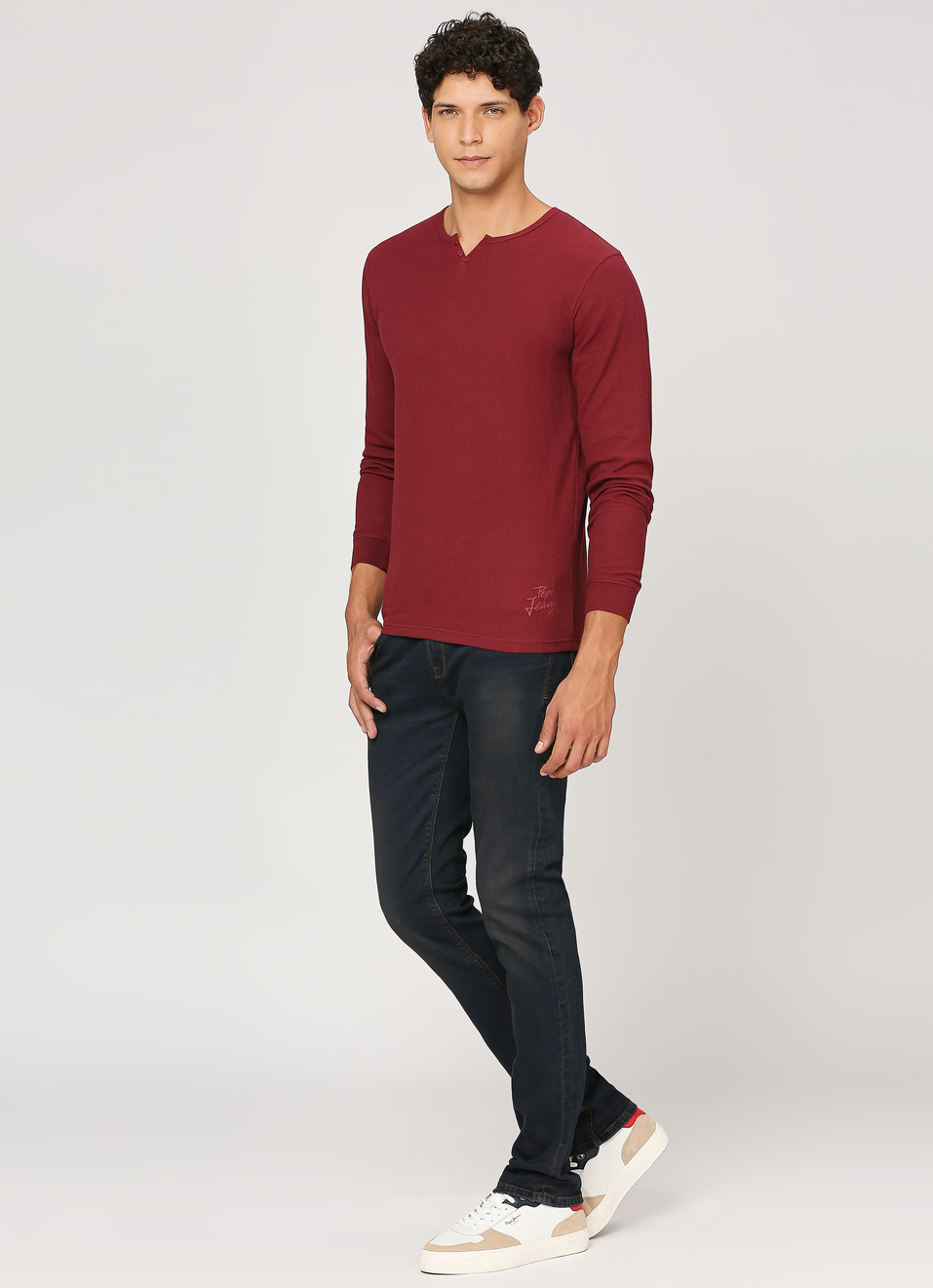 Burgundy Henley Neck Full Sleeve T-shirt, , large image number 5