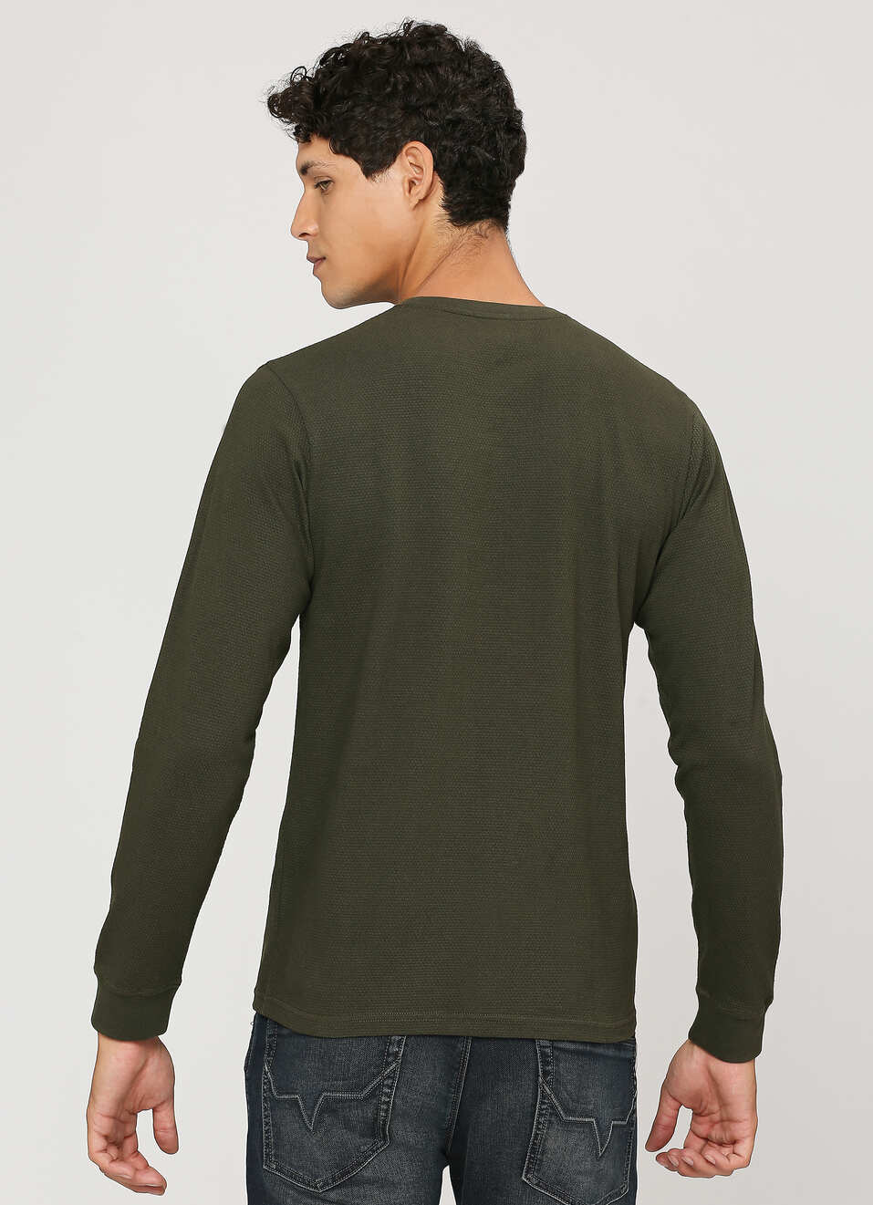 Olive Henley Neck Full Sleeve T-shirt, , large image number 2
