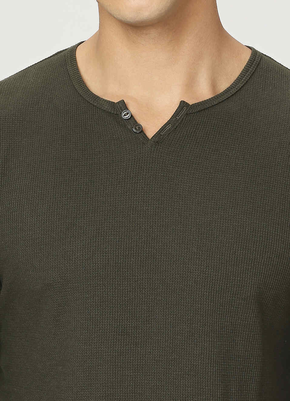 Olive Henley Neck Full Sleeve T-shirt, , large image number 4