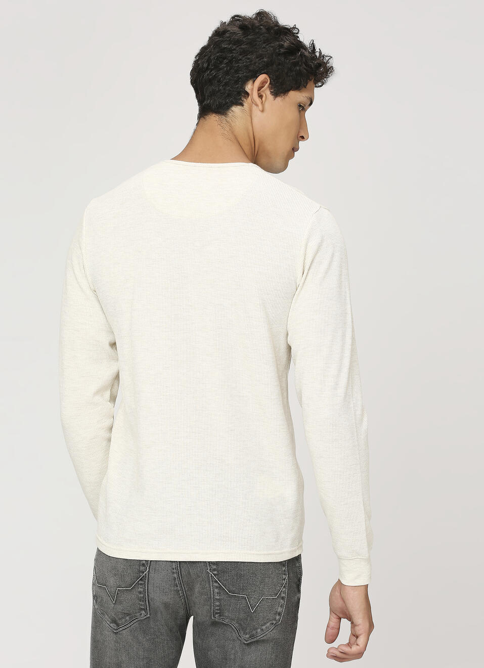 White Henley Full Sleeve T-shirt, , large image number 2