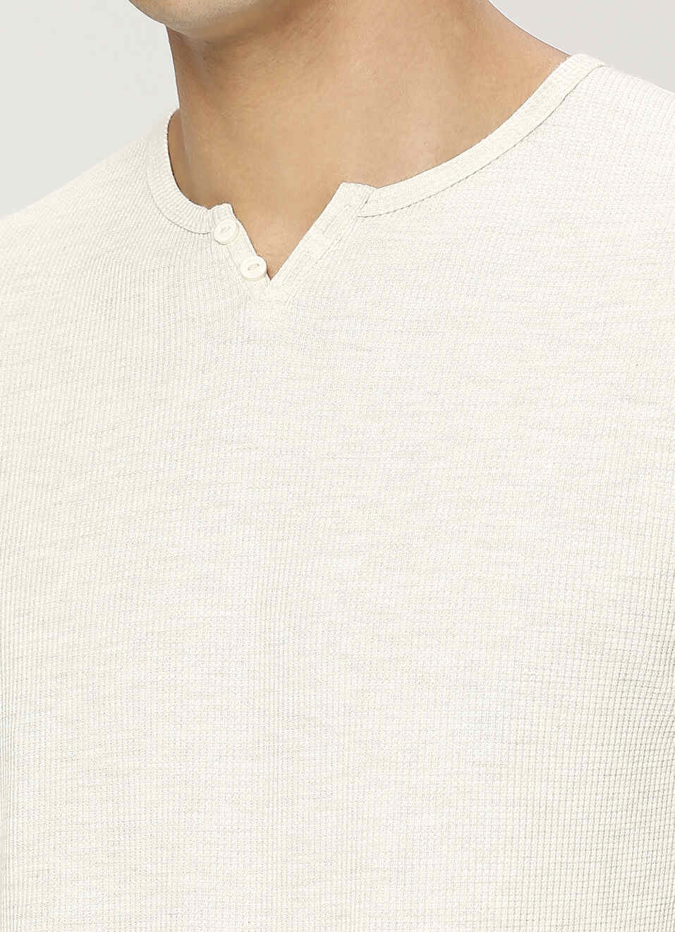 White Henley Full Sleeve T-shirt, , large image number 4