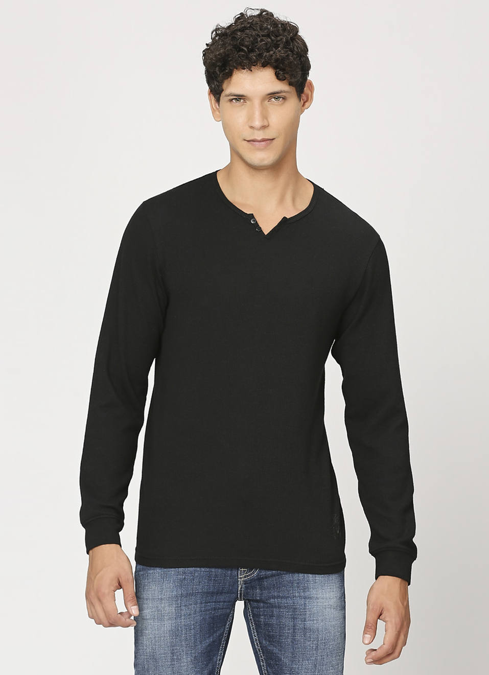 Black Jonny Neck Full Sleeve T-shirt, , large image number 1
