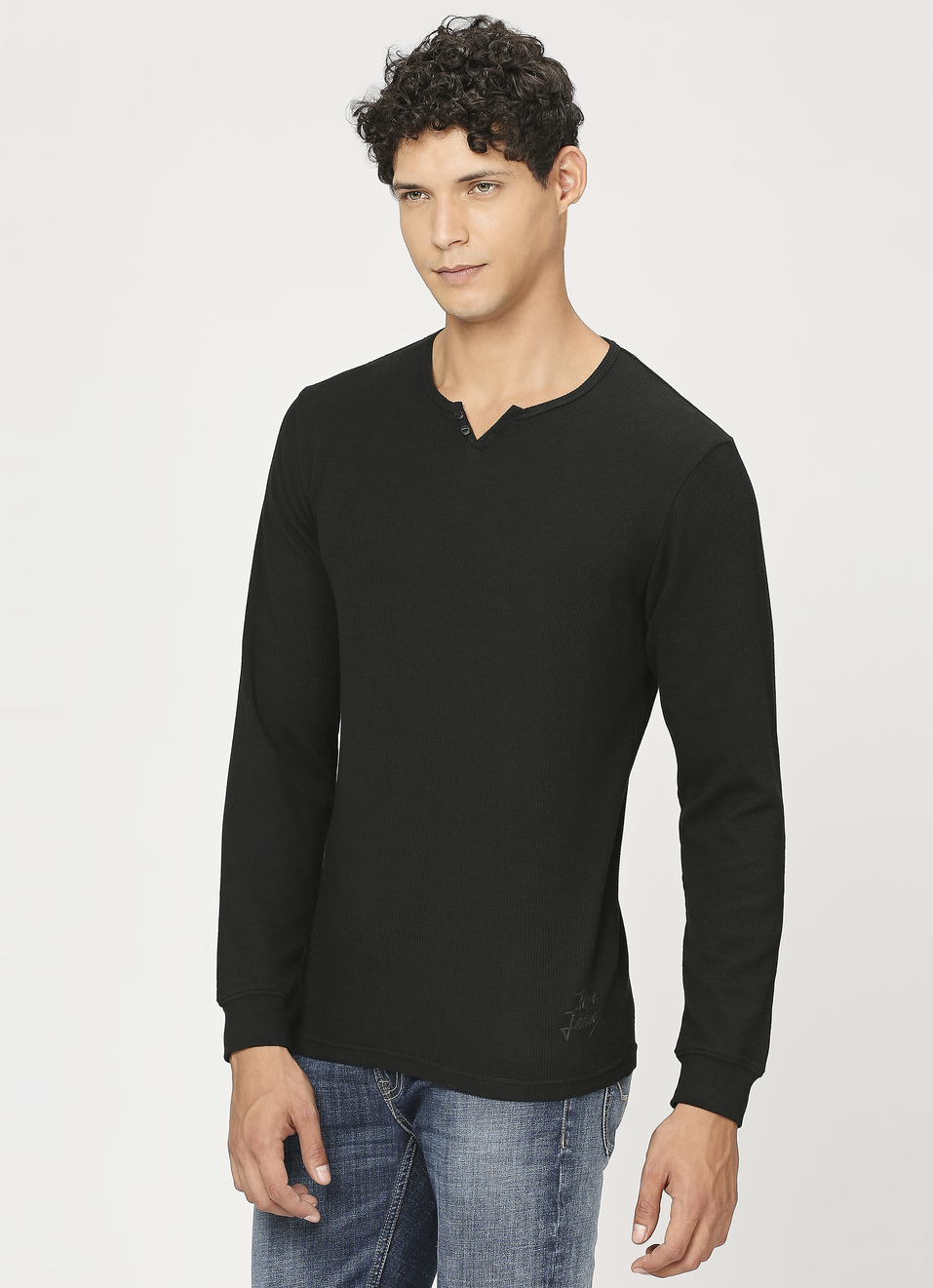 Black Jonny Neck Full Sleeve T-shirt, , large image number 3