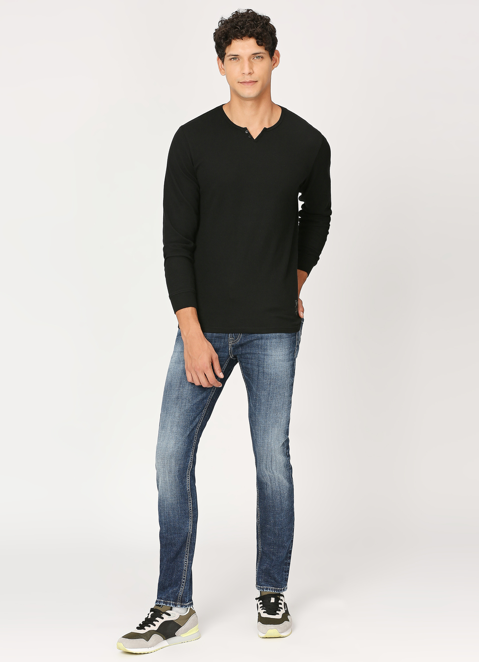 Black Jonny Neck Full Sleeve T-shirt, , large image number 5