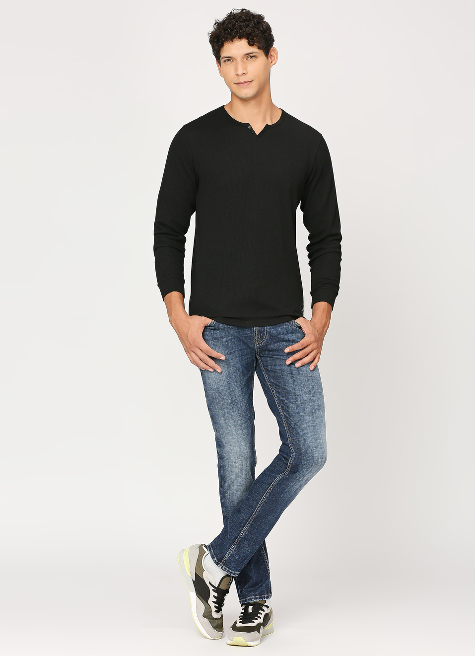Black Jonny Neck Full Sleeve T-shirt, , large image number 6