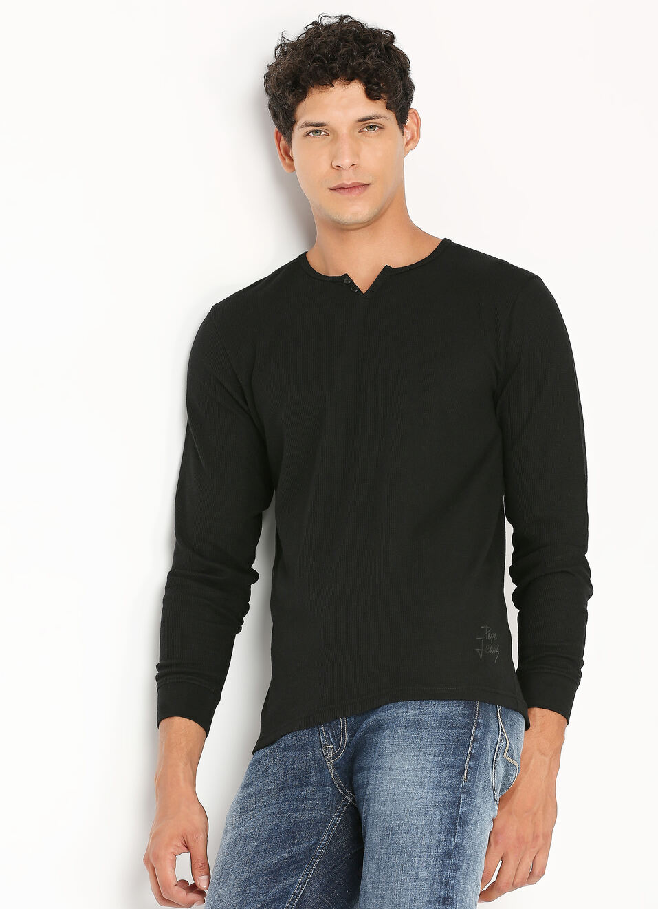 Black Jonny Neck Full Sleeve T-shirt, , large image number 0