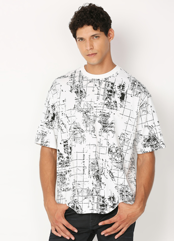 White Graphic Print Oversized Short Sleeve T-shirt