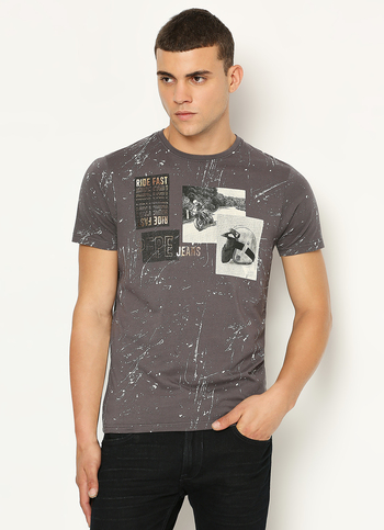 Grey Graphic Print Short Sleeve T-shirt