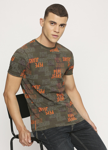 Olive Letter Print Short Sleeve T-shirt