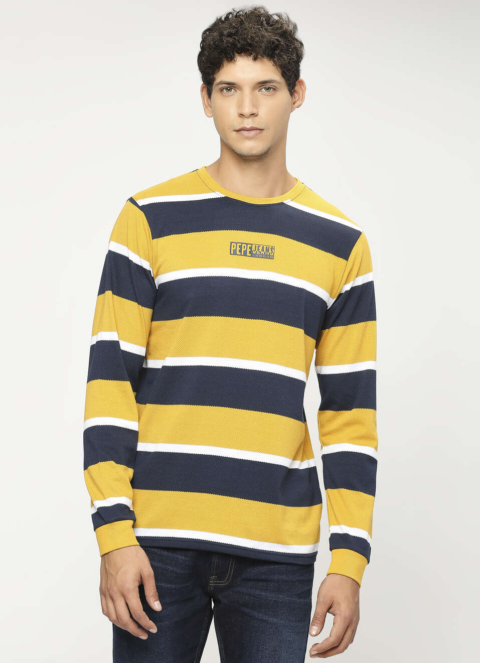 Yellow Striped Full Slevee T-shirt, , large image number 1