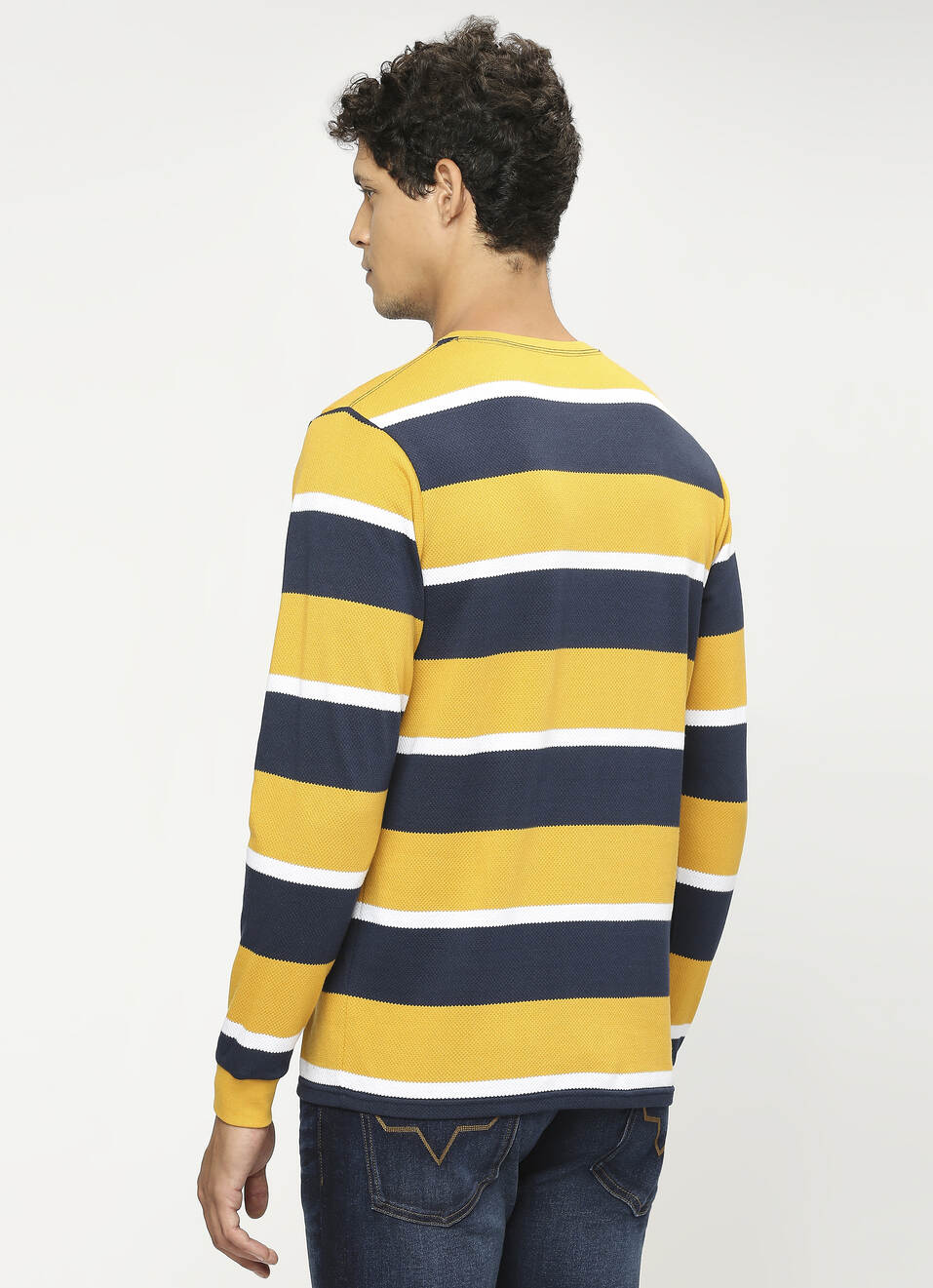 Yellow Striped Full Slevee T-shirt, , large image number 2