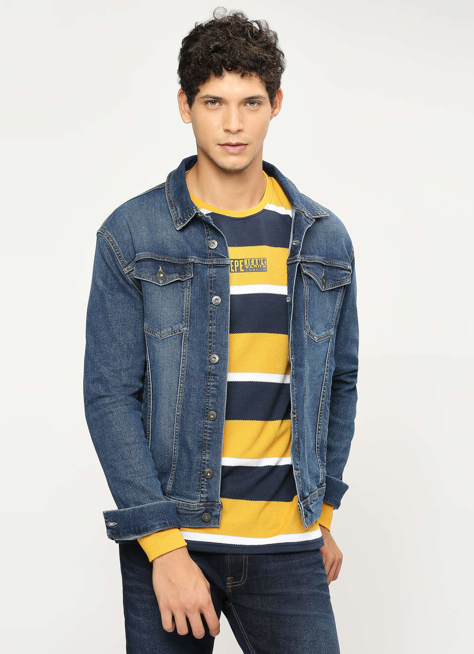 Yellow Striped Full Slevee T-shirt, , large image number 0