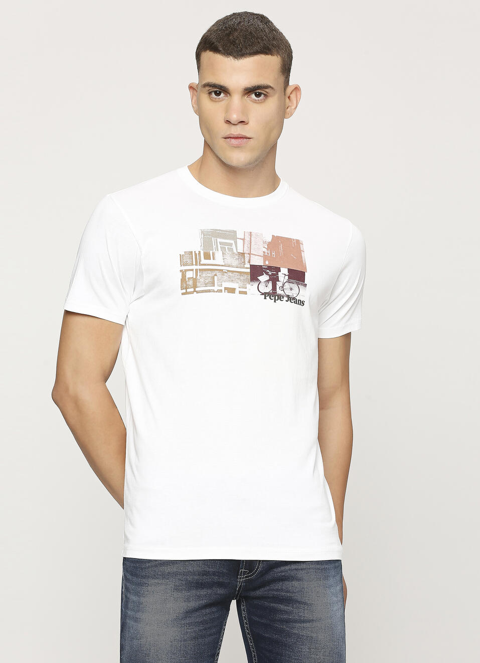 White Graphic Print Short Sleeve T-shirt, , large image number 1