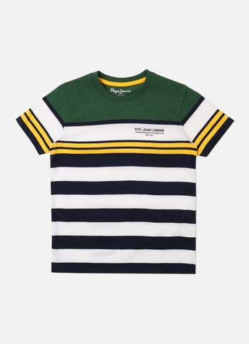 Boys Green Striped Short Sleeve T-shirt