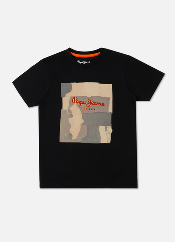 Boys Black Printed Short Sleeve Tee