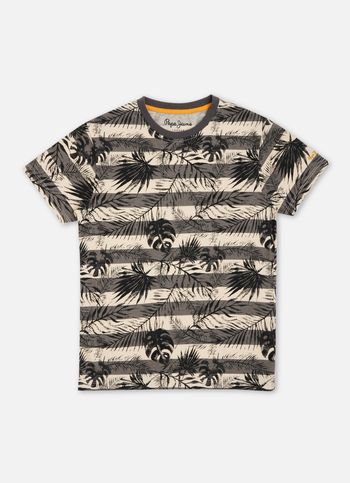 Boys Black Tropical Print Short Sleeve T-shirt