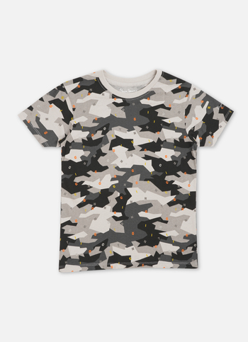 Boys Grey All Over Printed Short Sleeve T-shirt
