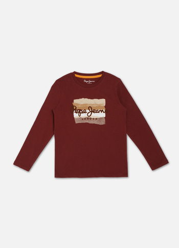 Boys Wine Purple Printed Long Sleeve Tee