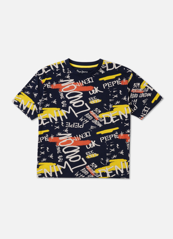 Boys Navy Letter Print Short Sleeve T-shirt
