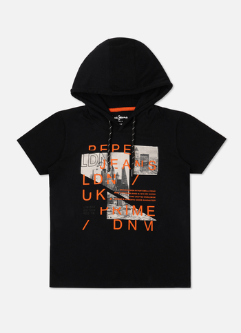 Boys Black Hoodie Short Sleeve T-shirt