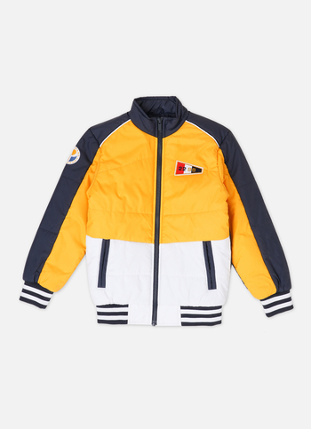 Boys Yellow And White Color Block Wadded Jacket