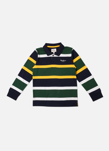 Boys Navy Striped Full Sleeve Polo
