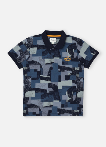 Boys Navy Graphic Print Short Sleeve Polo