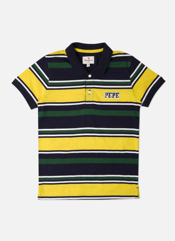 Boys Navy Stripe Short Sleeve Polo