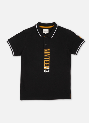 BOYS BLACK GRAPHIC PRINT SHORT SLEEVE POLO