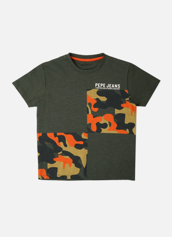 Boys Olive Camo Print Short Sleeve T-shirt