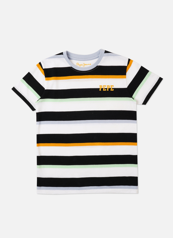 Boys Black Yarn Dyed Stripe Short Sleeve T-shirt