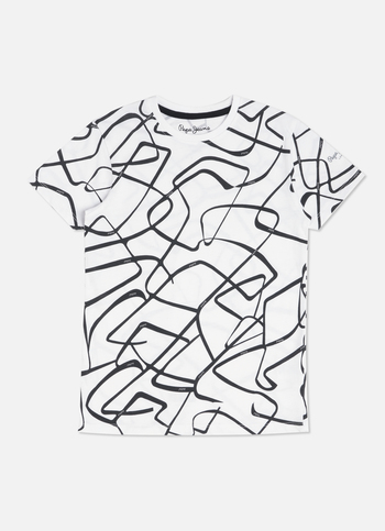 Boys White All Over Printed Short Sleeve T-shirt