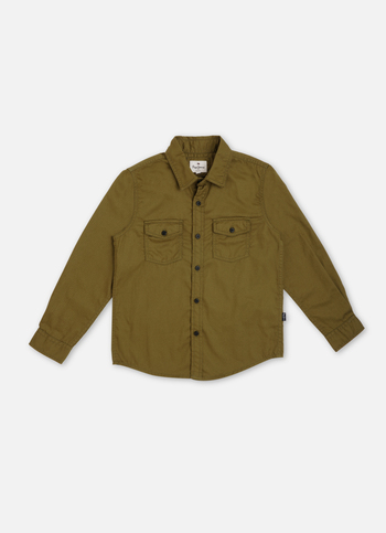 Boys Olive Solid Long Sleeve Shirt
