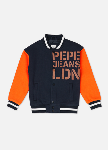 Boys Navy Printed Varsity Jacket