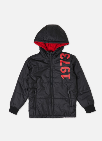 Boys Black Graphic Print Hooded Jacket