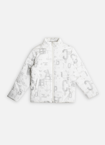 Boys White All Over Print Hooded Puffer Jacket