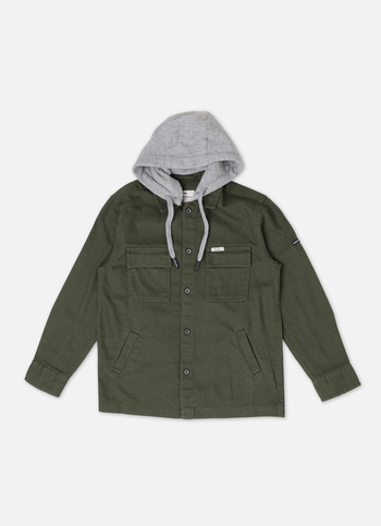 Boys Green Solid Long Sleeve Hooded Shirt