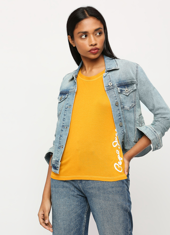 Yellow Vertical Logo Print T-shirt