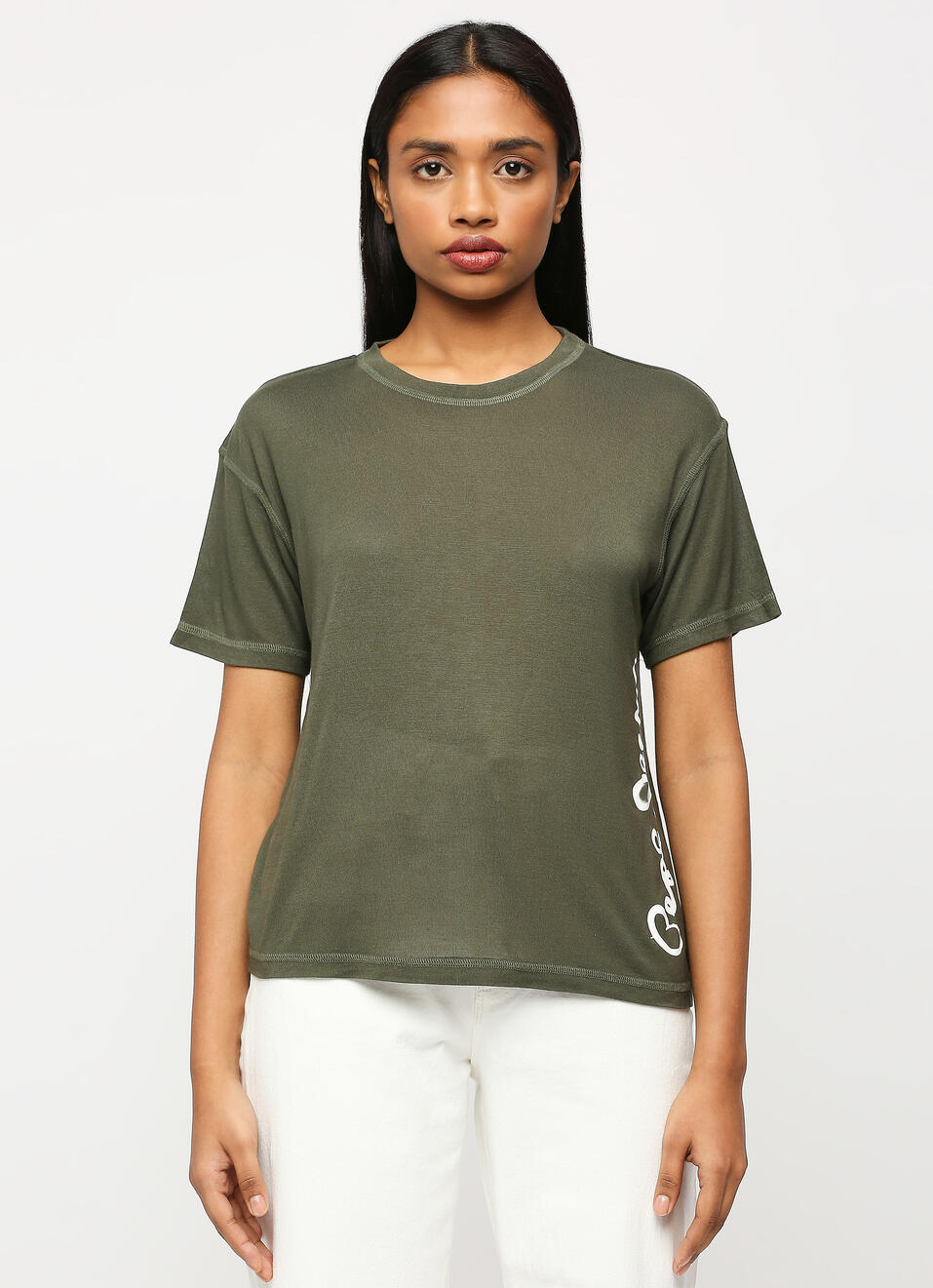 Olive Vertical Logo Print T-shirt, , large image number 1