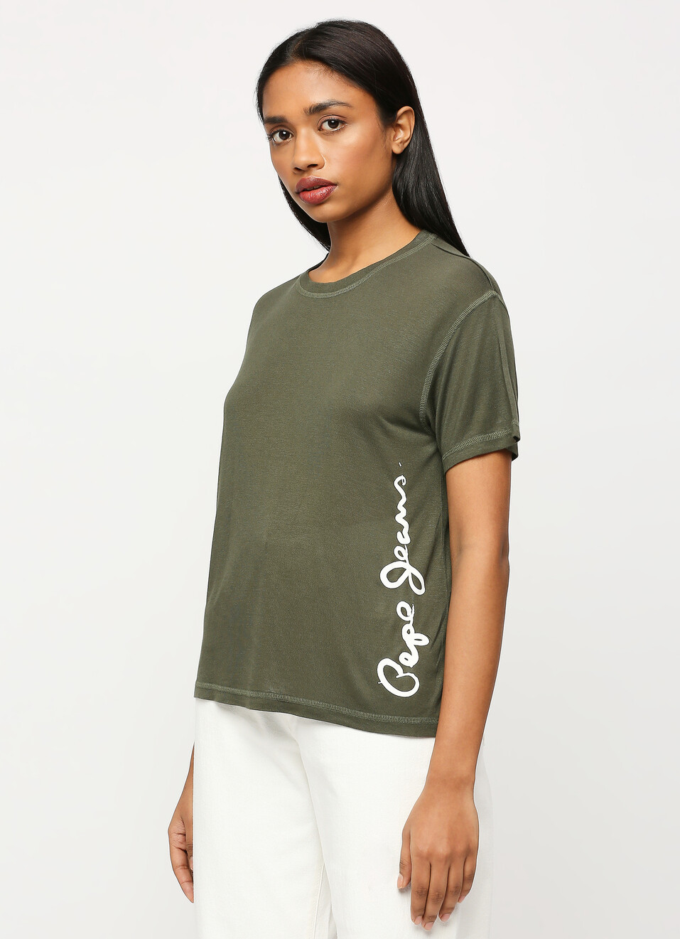 Olive Vertical Logo Print T-shirt, , large image number 3