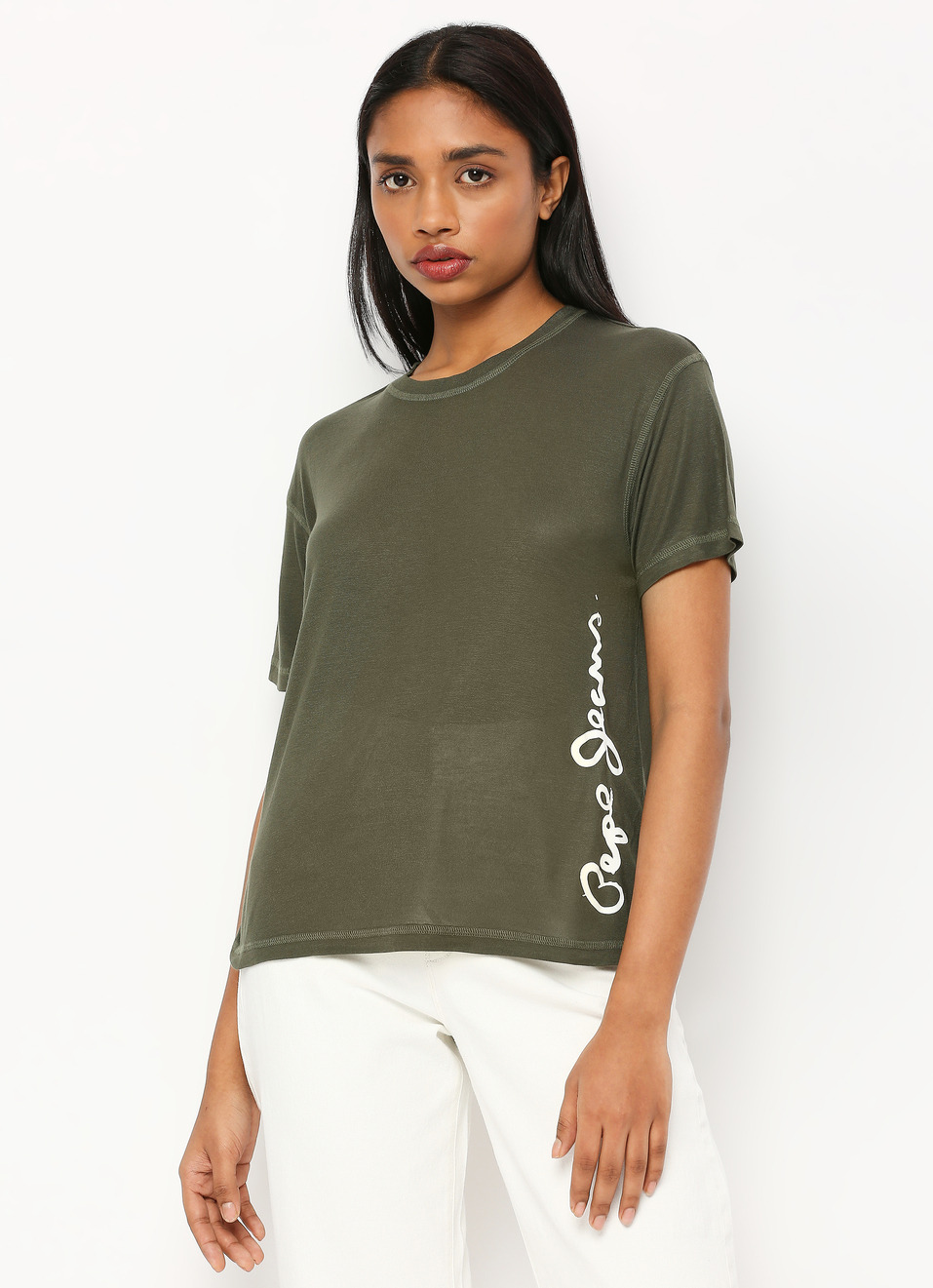 Olive Vertical Logo Print T-shirt, , large image number 5
