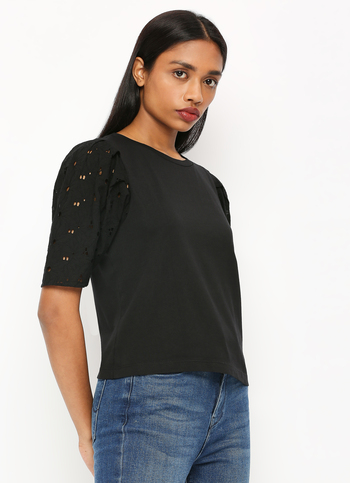 Black Eyelet Embroidered Short Sleeve T-shirt