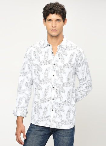 White Printed Full Sleeve Shirt