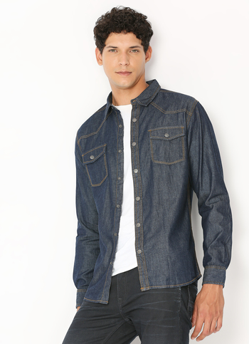 Blue Raw Double Pocket Full Sleeve Shirt