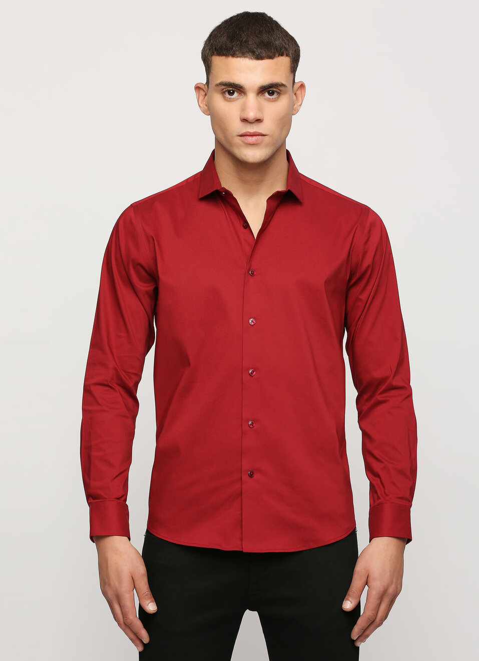 Men Burgundy Cut Away Collar Full Sleeve Shirt, , large image number 1