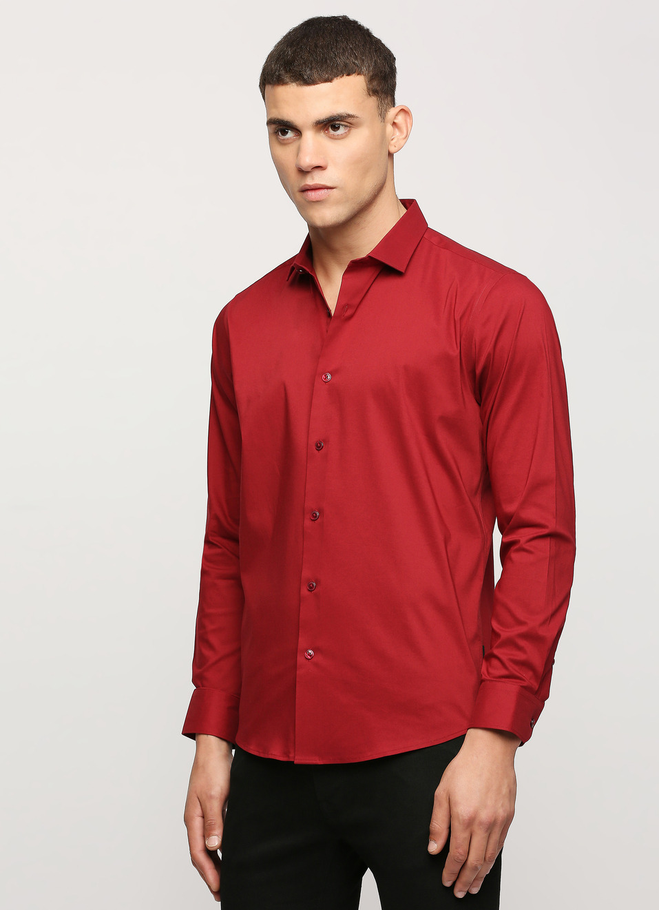 Men Burgundy Cut Away Collar Full Sleeve Shirt, , large image number 3