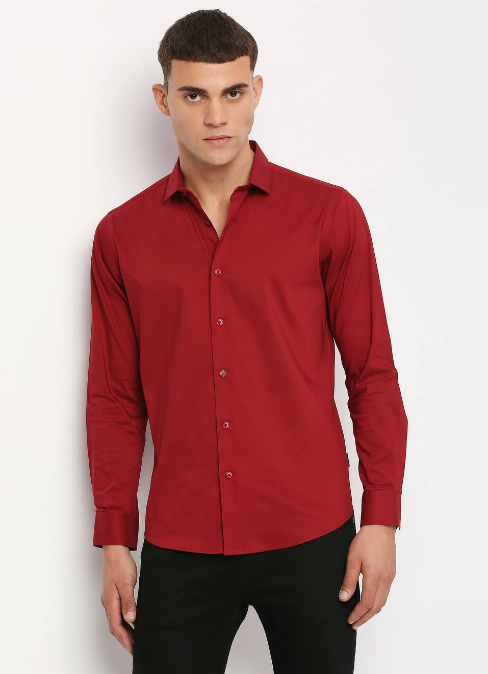 Men Burgundy Cut Away Collar Full Sleeve Shirt, , large image number 5