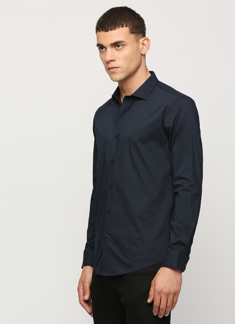 Men Navy Cut Away Collar Full Sleeve Shirt, , large image number 3